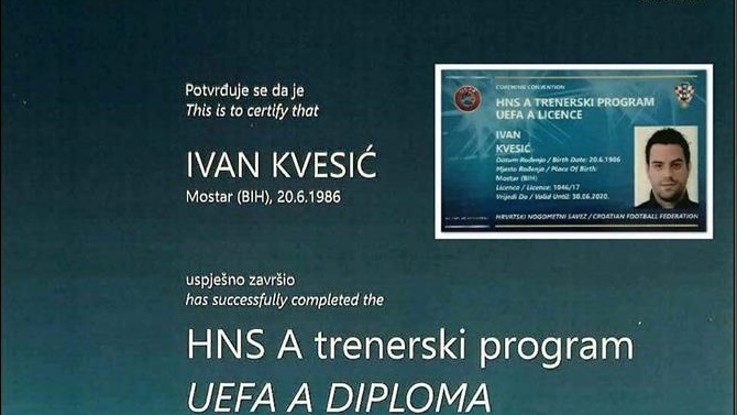 Širokobriježanin i trener ŽNK Široki Brijeg Ivan Kvesić stekao UEFA A diplomu