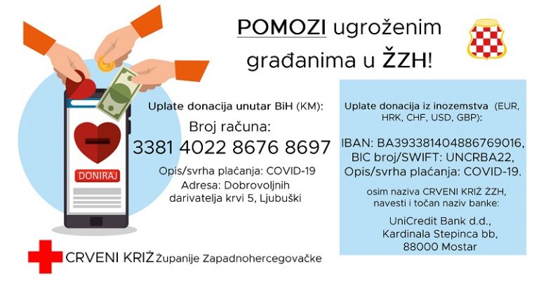 Otvoreni računi Crvenog križa Županije Zapadnohercegovačke za donacije!
