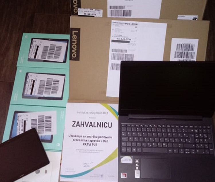 Udruga PRAVI PUT donira tablete i laptope za online nastavu u sklopu projekta Instituta KULT za općinu Grude
